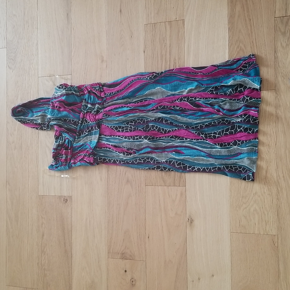 T bags one shoulder strap cotton printed dress worn once sz xs.
